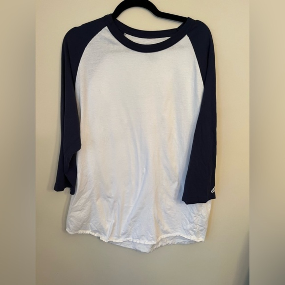 Adidas Men's White and Navy Blue Baseball T shirt Size XL